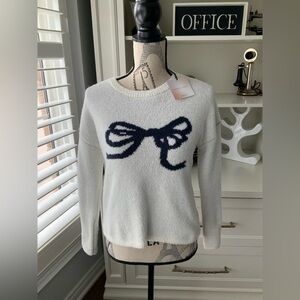 HAPPILY GREY Bow Pullover Scoop Neck Sweater White & Navy Women’s Size XS NEW